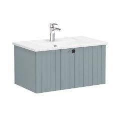 Vitra Root Groove 69369 Lavabo Dolabı, Tek Çekmeceli, 80 Cm, Mat Fiyord Yeşili, Köşeli Lavabolu